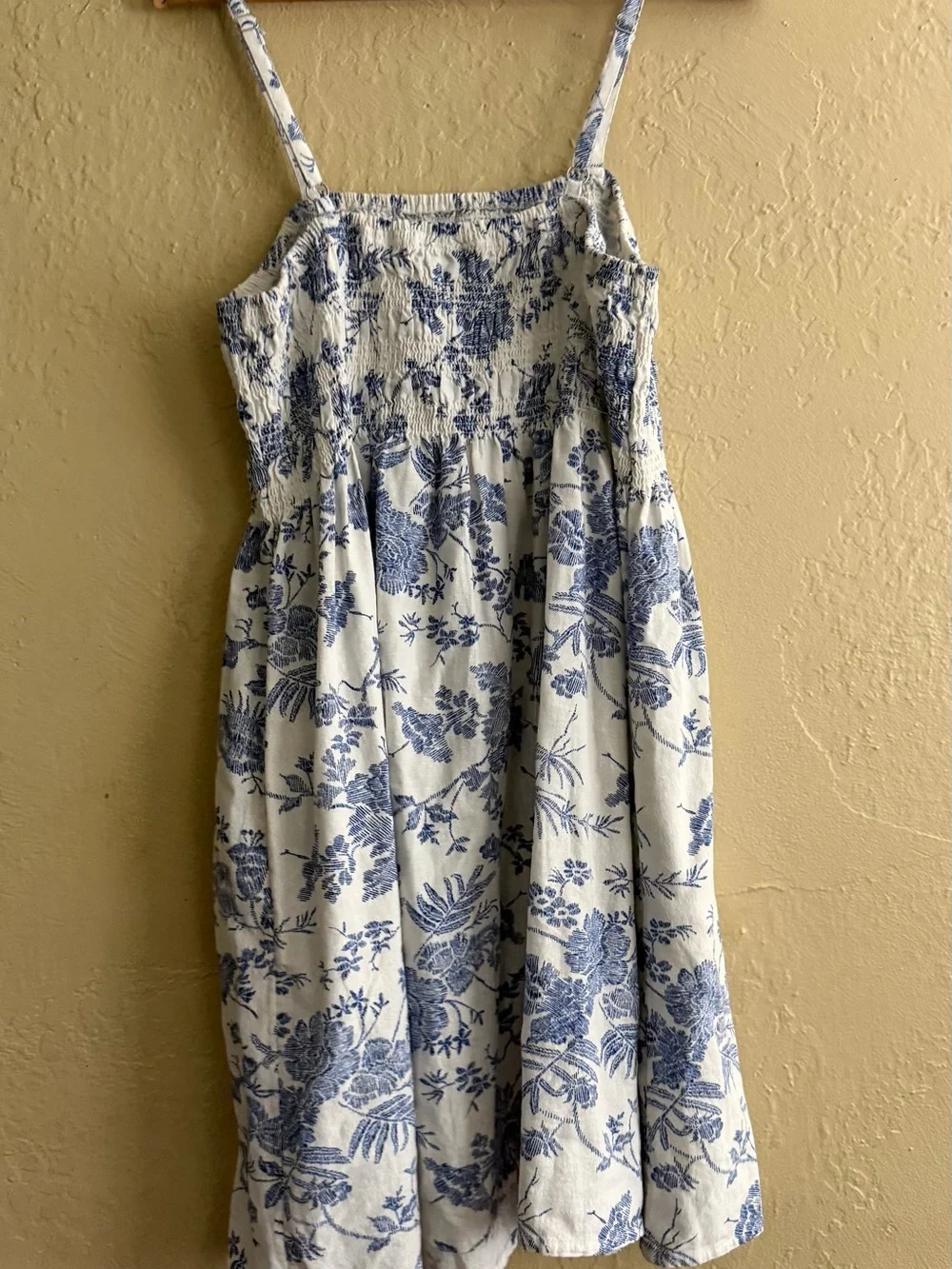 Blue & White Floral Smocked Linen Blend Sundress - Picture 2 of 5